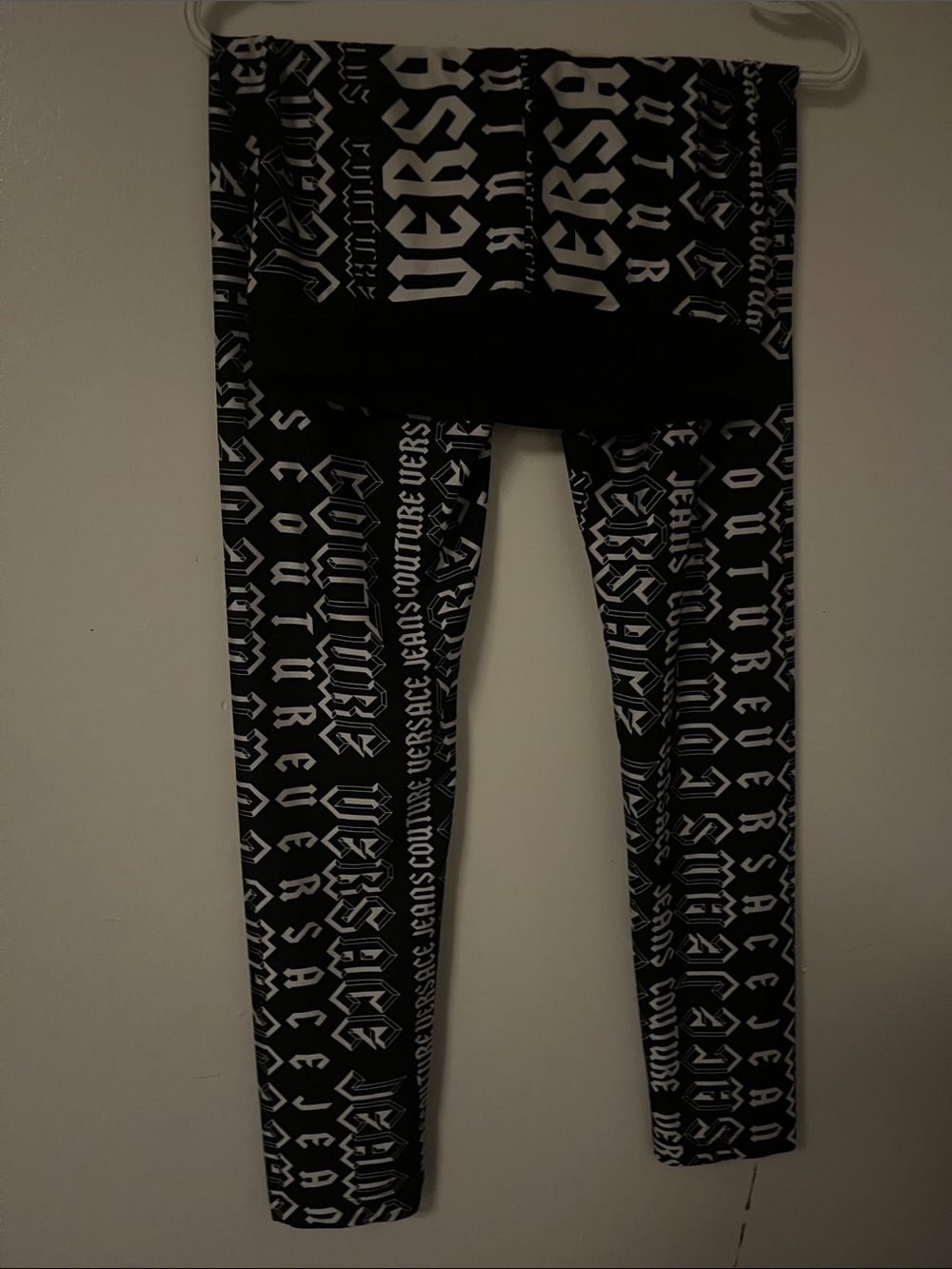 Versace Black and White Allover Logo Leggings